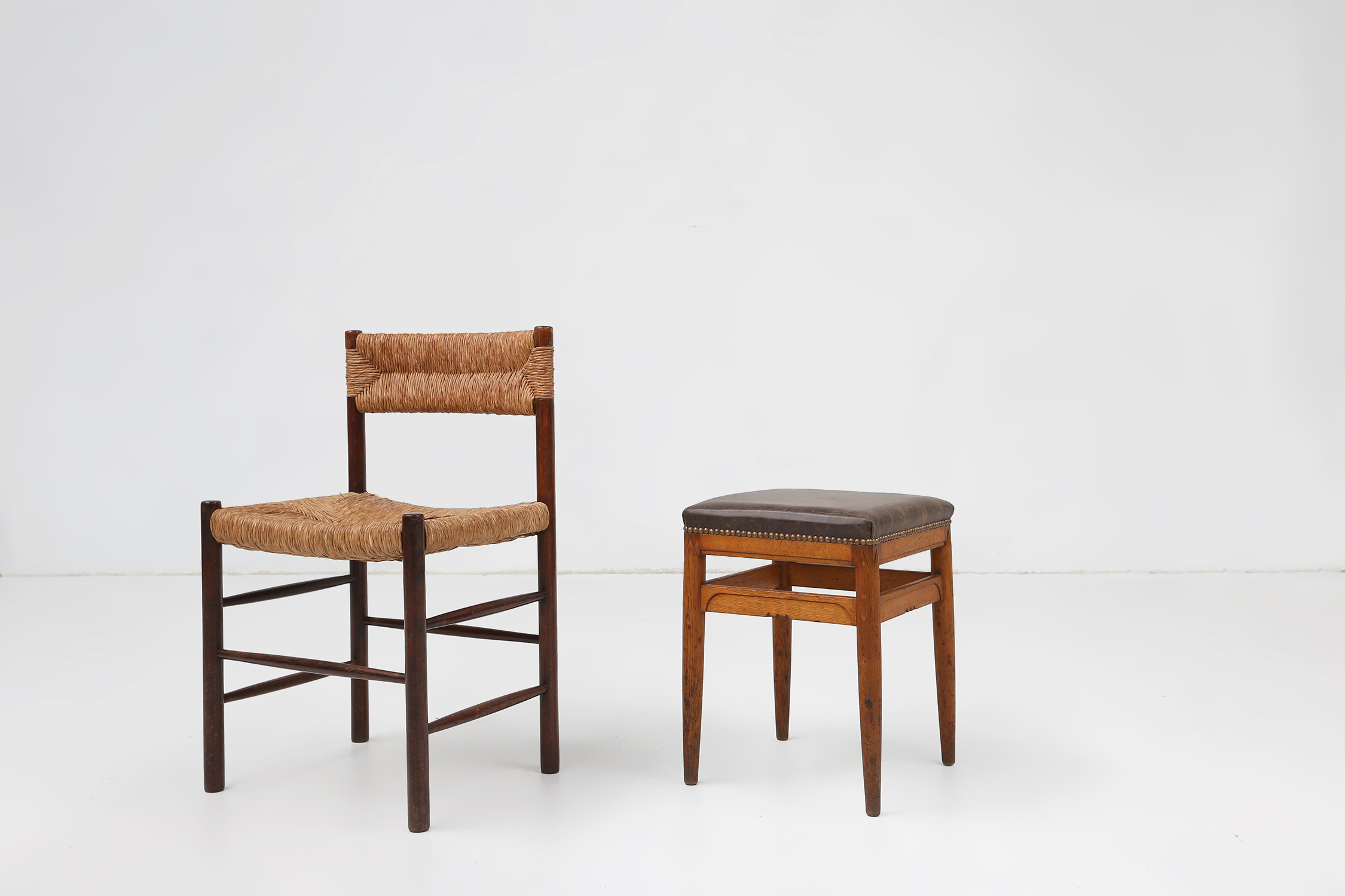 Art Deco wooden stool with leather top, Belgium ca. 1920thumbnail